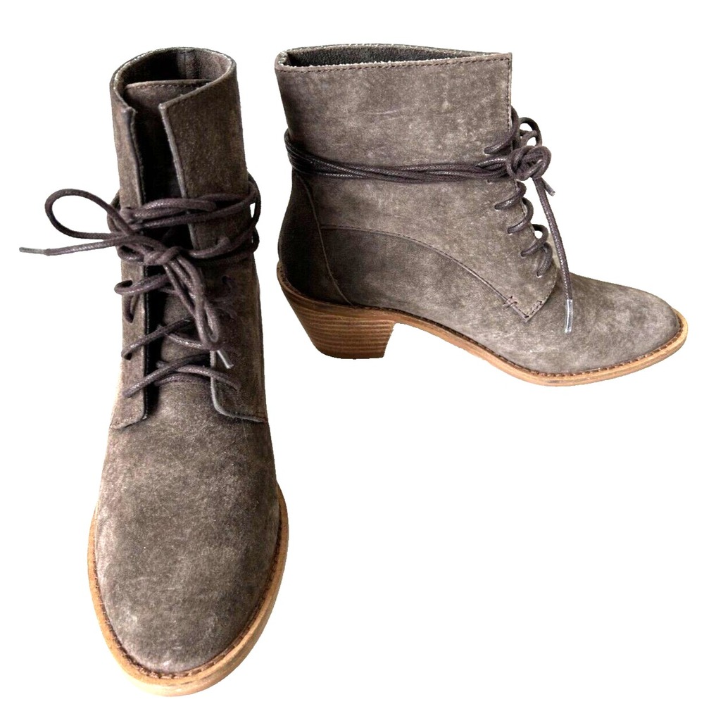 Kelsi Dagger Kingsdale Suede Lace Up Boots 5.5 Taupe Gray Boho Indie Westrn Heel
